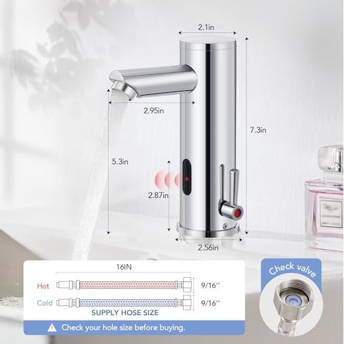 Fyeer Automatic Touchless Bathroom Sink Faucet Sensor Motion Activated Commercial Hands Free Single Tap Temperature Control Adjustable Handle Auto Basin Brass Faucets for Home Vanity Chrome Polished Finish - Image 4