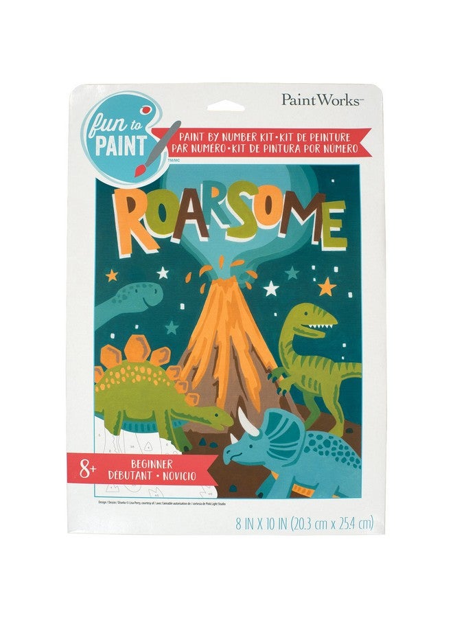 Dimensions PaintWorks Roarsome Dinosaur Paint by Number Kit for Kids and Adults, Finished Project 8" x 10", Multicolor 9 Piece - Image 1