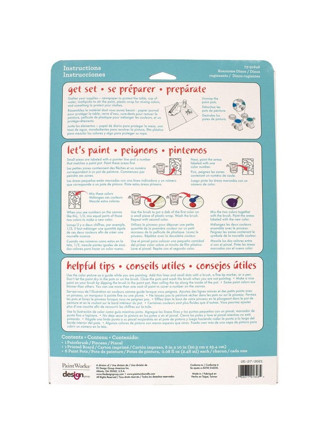 Dimensions PaintWorks Roarsome Dinosaur Paint by Number Kit for Kids and Adults, Finished Project 8" x 10", Multicolor 9 Piece - Image 2