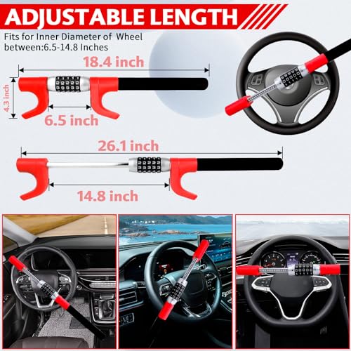 OPL5 Car Steering Safety Wheel Lock AntiTheft DeviceMultiple Password HighSecurity Vehicle Lock Adjustable HeavyDuty Protective Retractable Universal Steering Lock for Cars SUVs Trucks - Image 3