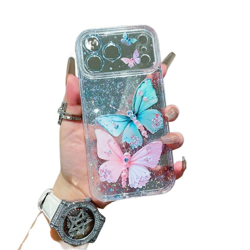 LS Silicone Protective Case for iPhone 15 / 15 Plus / 15 Pro / 15 Pro Max with Drop Protection and Sparkly Glitter plus Shockproof plus Butterfly Pattern in Butterfly - Image 2