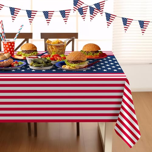 Childom 2 Pack Patriotic Tablecloths,Patriotic Decorations 54" x 108" Disposable American Flag Tablecloths for Event,Party Table Cloth Plastic for Veterans Day,4th of July,Picnic,Dinner,Party Supplies - Image 5