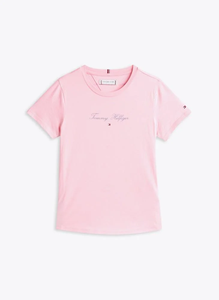 TOMMY HILFIGER Kids Crew Neck Script Logo Slim Fit T-Shirt