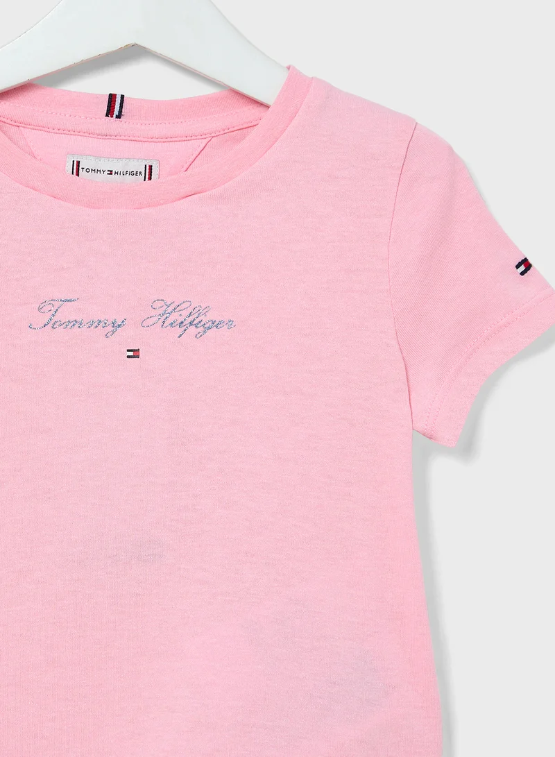 TOMMY HILFIGER Kids Crew Neck Script Logo Slim Fit T-Shirt