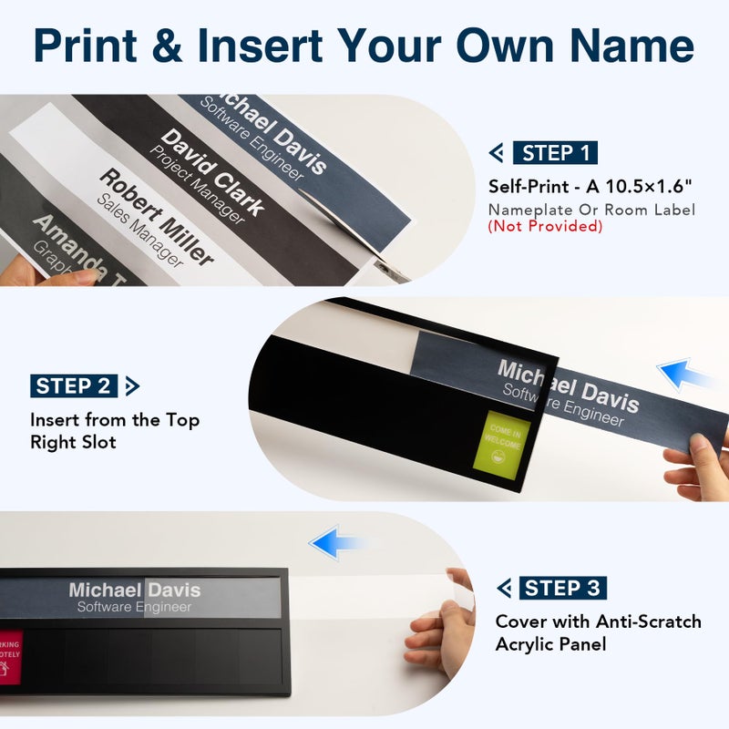 EliteSign Name Plate for Desk& Office Door Sign, 7 Options Do Not Disturb, In A Meeting, Out of Office, Working Remotely, Please Knock, Come in Welcomeï¼ŒStick or Stand with Desk Name Plate, Brushed Silver - Image 5