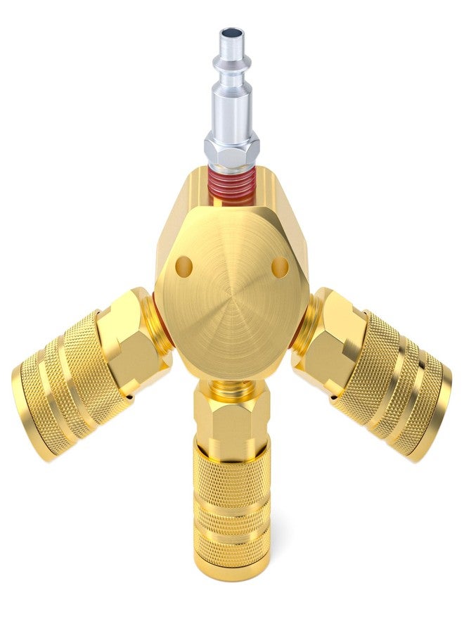 Taisher 3-Way 1/4 Inch NPT Hex Style Air Manifold with 3 Pieces Brass Industrial Coupler and Plug, Air Compressor Hose Accessories Quick Connect Fittings Air Splitter - Image 1