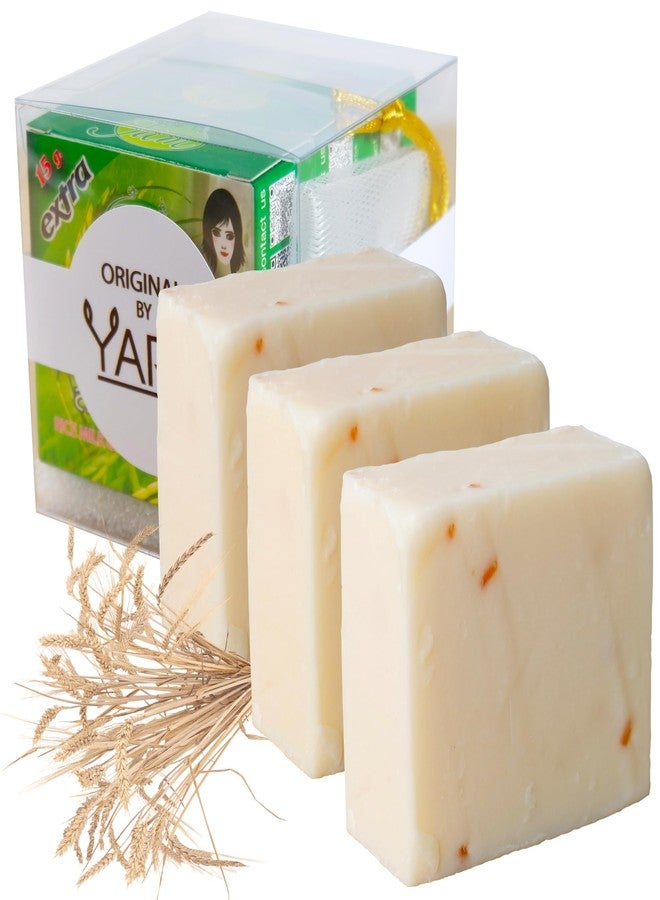 YARIN Thai Rice Milk Soap Bar (3-Pack) – Natural Moisturizing Body & Face Wash for Soft Skin – Includes Exfoliating Mesh Soap Saver Bag – Gentle Cleansing Bath Soap Gift Set (2.3 oz Per Bar) - Image 1