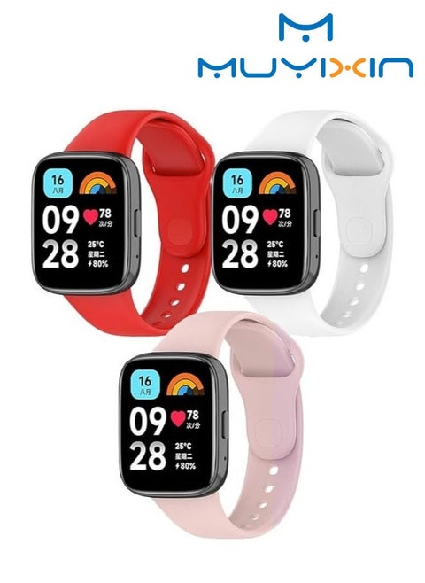 3-Piece Silicone Replacement Strap For Xiaomi Redmi Watch 3 Active Multicolor