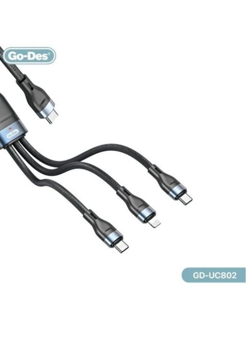 3 in 1 PD Multiport Cable Type-C to 2 Type-C 1 Lightning GD-UC802