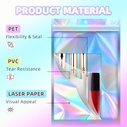 JETMORE Mylar Bags, 50 PCS Resealable Bags-5.5x8in, Holographic Bag for Office Supplies, Craft Materials, Little Bag for Postcards, Dispensary Packaging of Products - Image 5