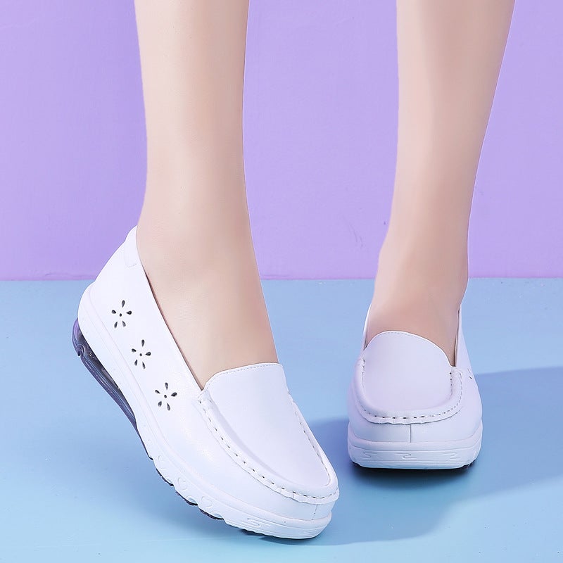 Nurses Shoes Women Leather Thick Bottom Soft Bottom Breathable Fleece-Lined Thickened Work Medical Cotton Shoes Generation - Image 4