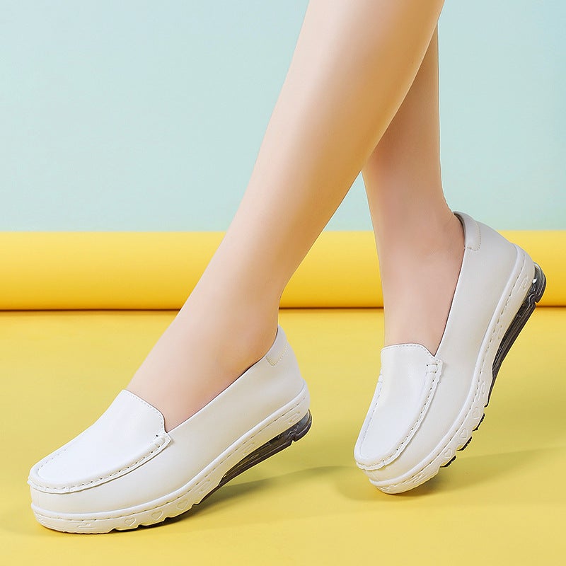 Nurses Shoes Women Leather Thick Bottom Soft Bottom Breathable Fleece-Lined Thickened Work Medical Cotton Shoes Generation - Image 2