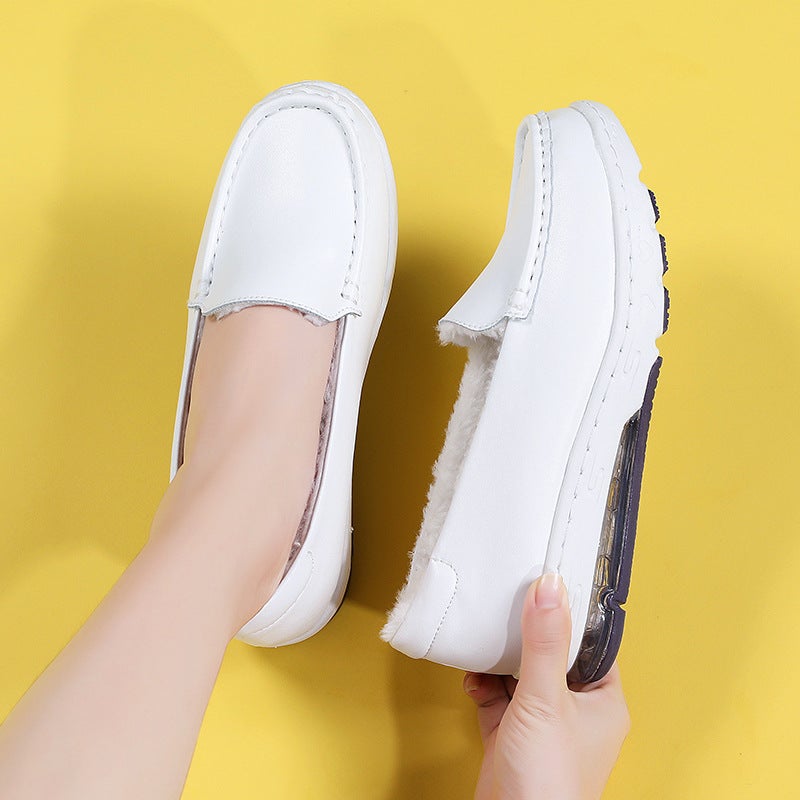 Nurses Shoes Women Leather Thick Bottom Soft Bottom Breathable Fleece-Lined Thickened Work Medical Cotton Shoes Generation - Image 5