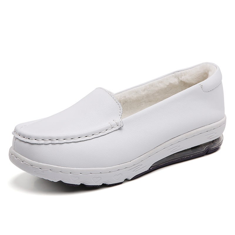 Nurses Shoes Women Leather Thick Bottom Soft Bottom Breathable Fleece-Lined Thickened Work Medical Cotton Shoes Generation - Image 1