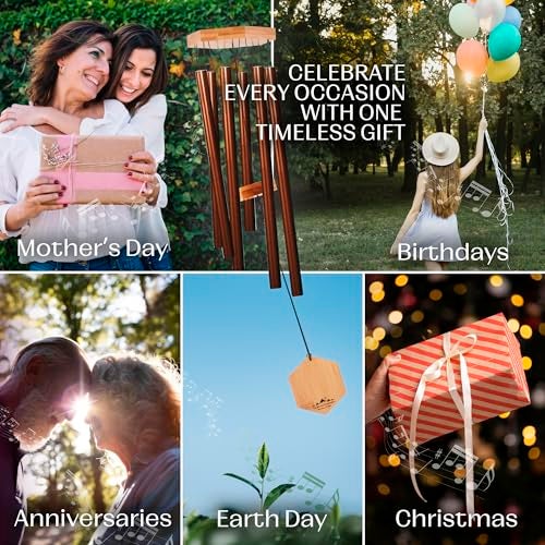 UpBlend Outdoors أجراس الرياح الخارجية UpBlend، هدية للأم، نغمة عميقة، هدايا تعزية لفقدان الأحباء، ديكور فناء، أجراس تذكارية، 29" نحاسي أحمر - Image 2