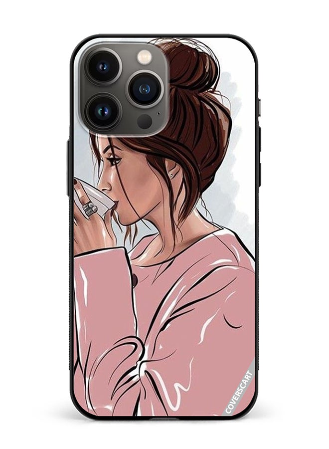 COVERSCART Protective Case Cover For Apple iPhone 14 Pro Max Girl Drinks Coffee Painting Design Multicolour