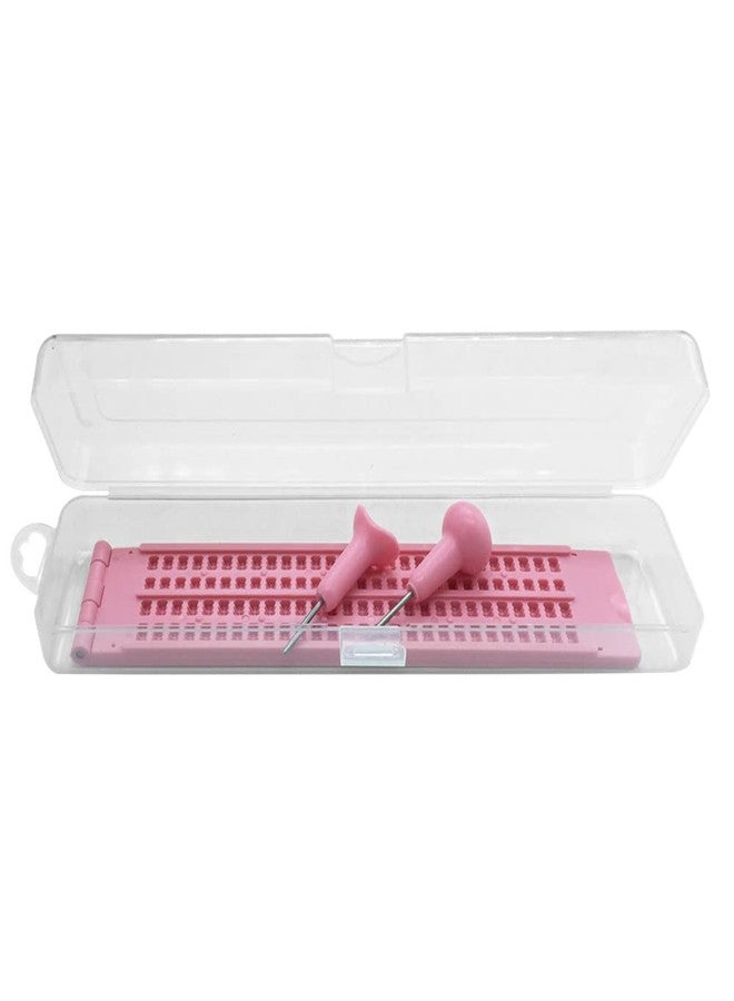 VISIONU 4 Lines 28 Cells Braille Writing Slate with 2 pcs Styluses, Braille Slate Kit with Plastic Box, Pink - Image 2