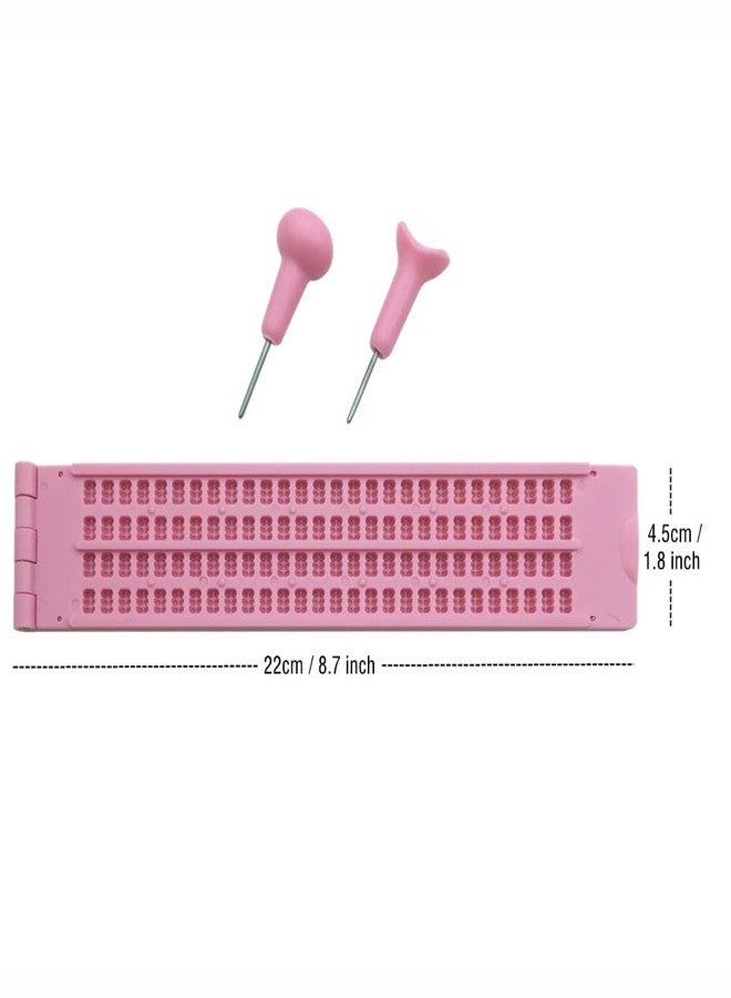 VISIONU 4 Lines 28 Cells Braille Writing Slate with 2 pcs Styluses, Braille Slate Kit with Plastic Box, Pink - Image 3