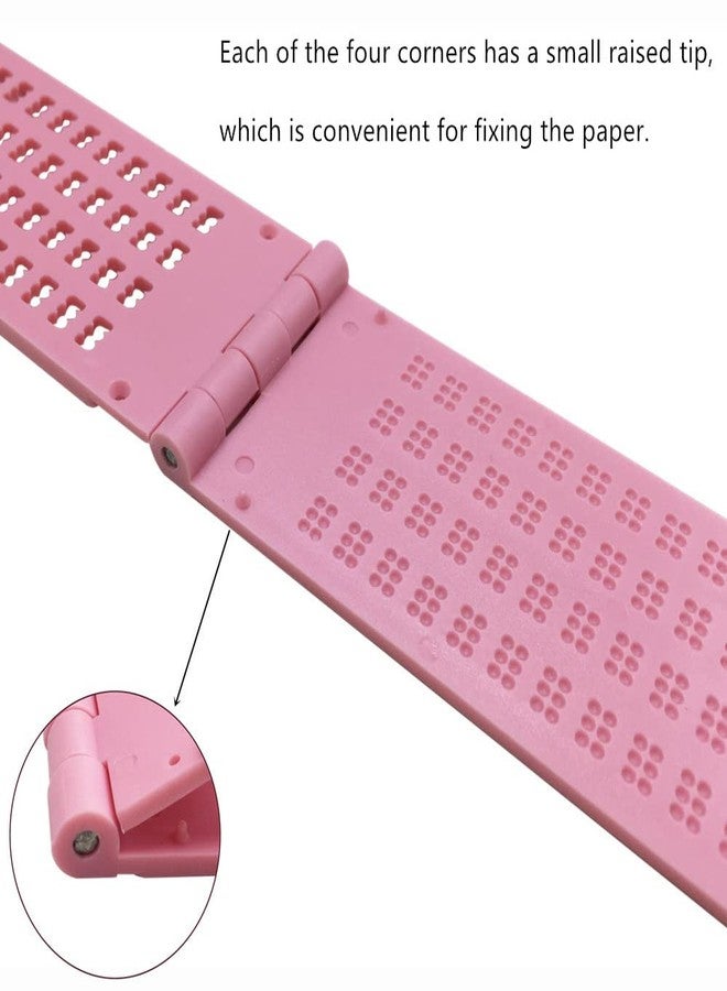 VISIONU 4 Lines 28 Cells Braille Writing Slate with 2 pcs Styluses, Braille Slate Kit with Plastic Box, Pink - Image 4