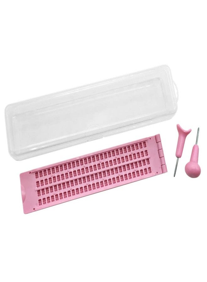 VISIONU 4 Lines 28 Cells Braille Writing Slate with 2 pcs Styluses, Braille Slate Kit with Plastic Box, Pink - Image 1