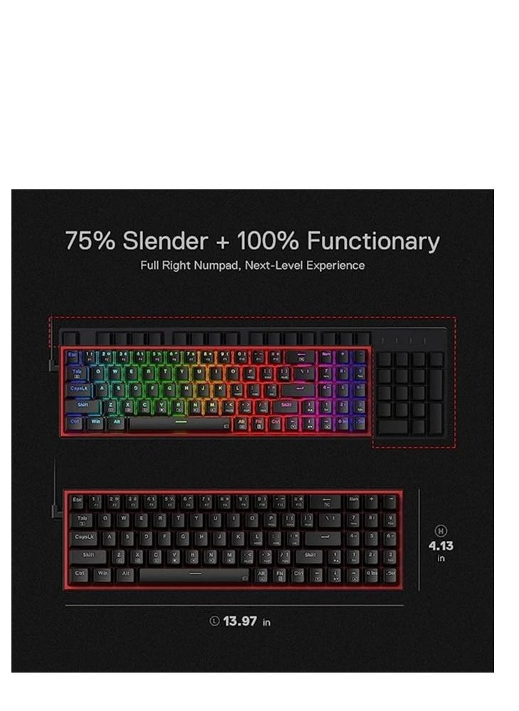 REDRAGON - Redragon K628 Pollux 75% Wired RGB Gaming Keyboard, 78 Keys Hot-Swappable Compact Mechanical Keyboard w/100% Hot-Swap Socket, Free-Mod Plate Mounted PCB & Dedicated Arrow Keys and Numpad, Red Switch - Image 1