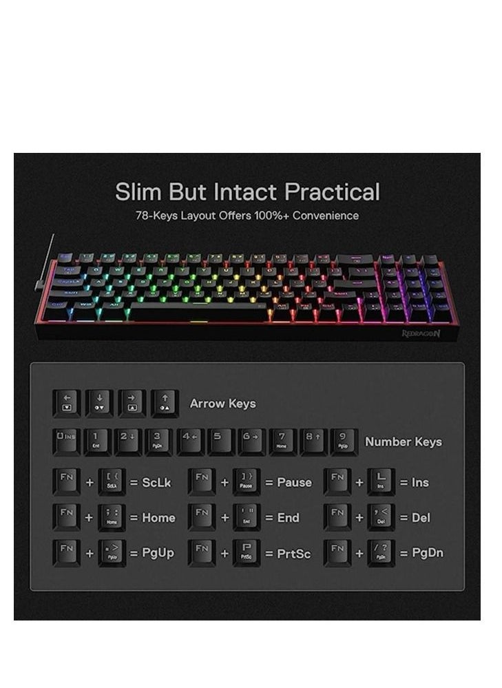 REDRAGON - Redragon K628 Pollux 75% Wired RGB Gaming Keyboard, 78 Keys Hot-Swappable Compact Mechanical Keyboard w/100% Hot-Swap Socket, Free-Mod Plate Mounted PCB & Dedicated Arrow Keys and Numpad, Red Switch - Image 1