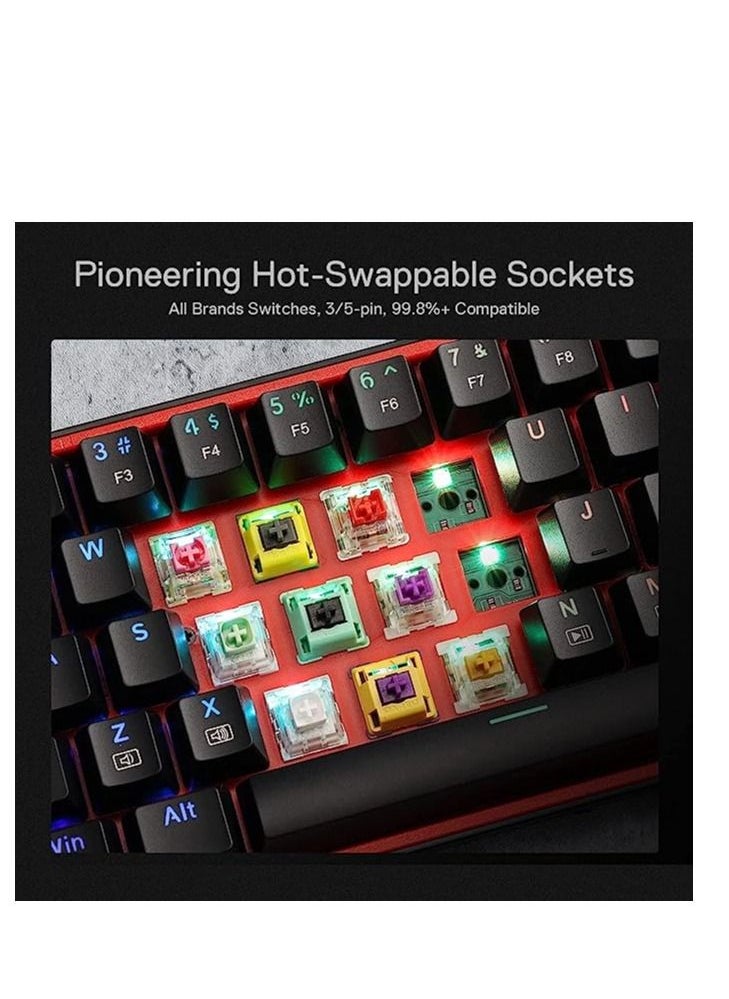 REDRAGON - Redragon K628 Pollux 75% Wired RGB Gaming Keyboard, 78 Keys Hot-Swappable Compact Mechanical Keyboard w/100% Hot-Swap Socket, Free-Mod Plate Mounted PCB & Dedicated Arrow Keys and Numpad, Red Switch - Image 1