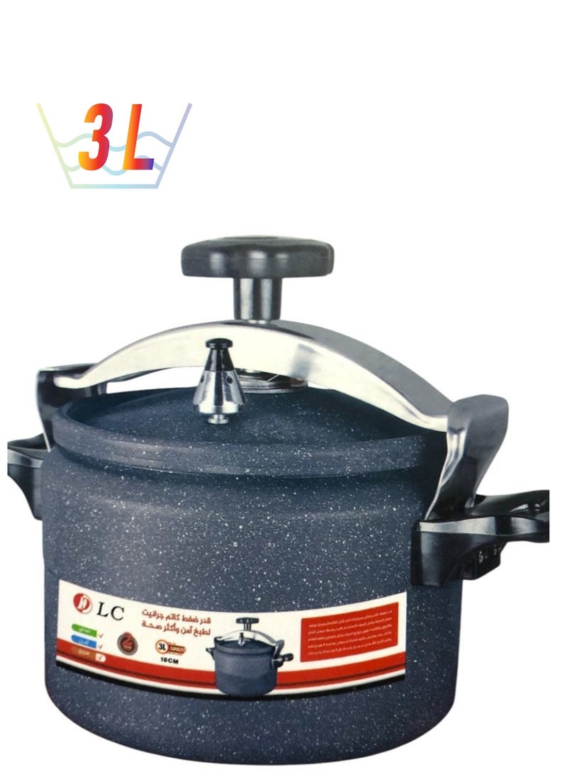 D L C Pressure cooker made of granite and aluminum for safe, healthy and fast cooking. It features a pressure valve, lid lock and heat-resistant handle. 3 liters (beige brown blue). Model number: DLC 36387  - Image 1