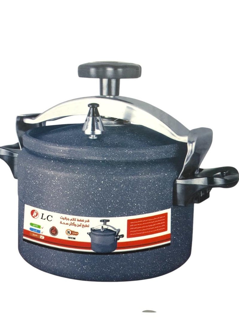 D L C Pressure cooker made of granite and aluminum for safe, healthy and fast cooking. It features a pressure valve, lid lock and heat-resistant handle. 3 liters (beige brown blue). Model number: DLC 36387  - Image 2