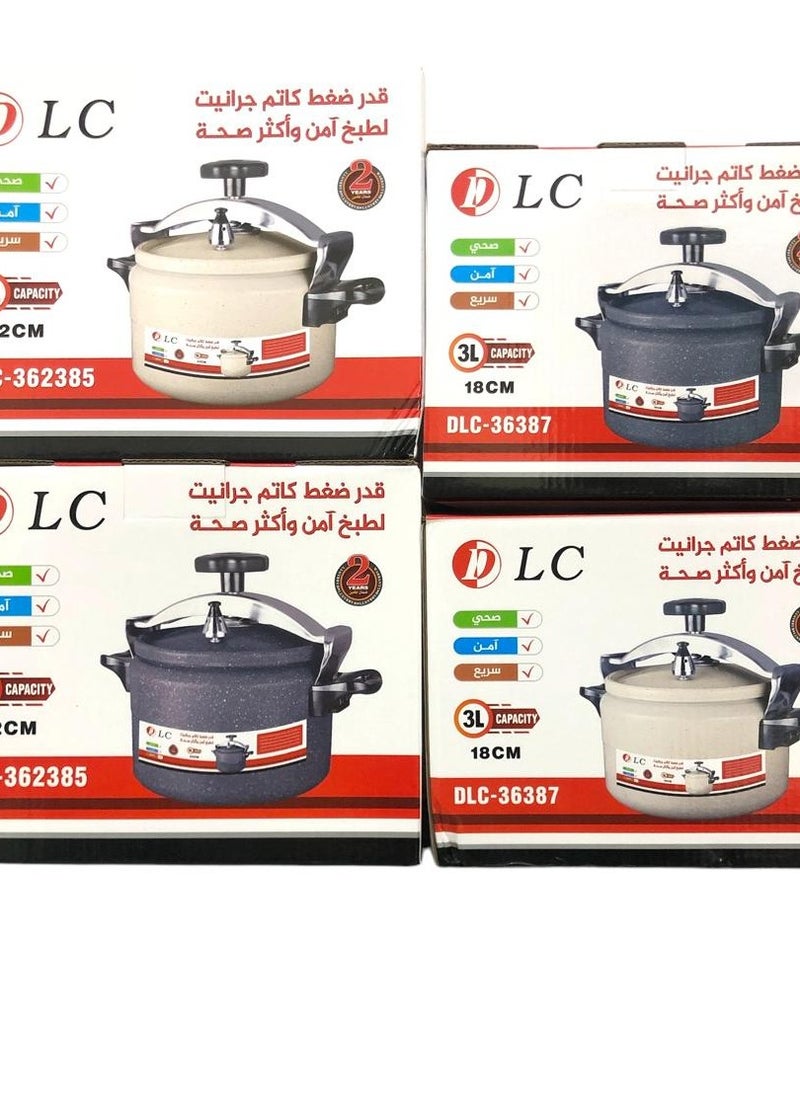D L C Pressure cooker made of granite and aluminum for safe, healthy and fast cooking. It features a pressure valve, lid lock and heat-resistant handle. 3 liters (beige brown blue). Model number: DLC 36387  - Image 5