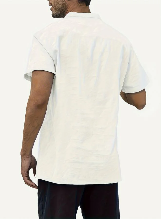 Take Two Men Casual Stand Collar Linen Look Shirt