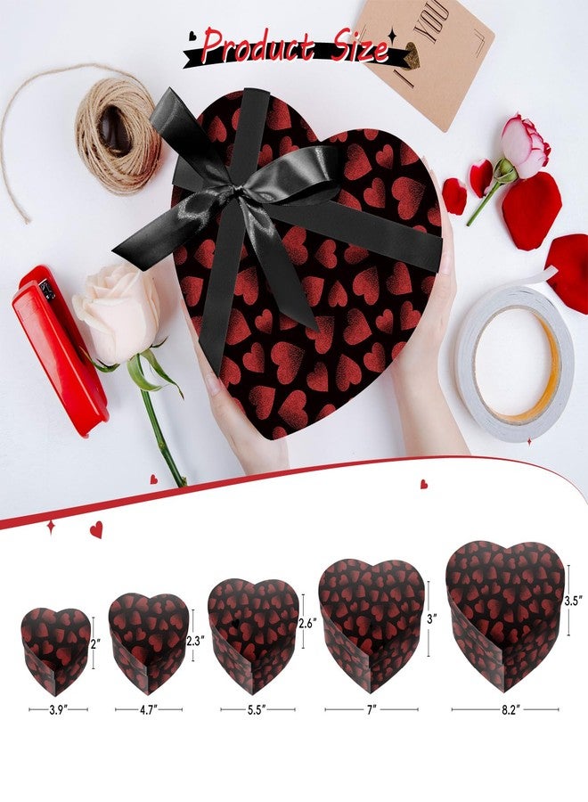 Linelglobal Heart Gift Box with Lid for Flower, Present, Valentine Day, Birthday, Anniversary, Wedding, Bridesmaid 5 Flower Box Assortment Size Stackble - Black - Image 2