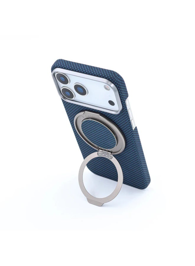 A-Case Desen Series Aramid-Fiber Magnetic Phone Grip with Metal Stand – Ultra-Strong MagSafe Grip, Ergonomic Metal Ring & Fold-Out Kickstand – Blue - Image 3