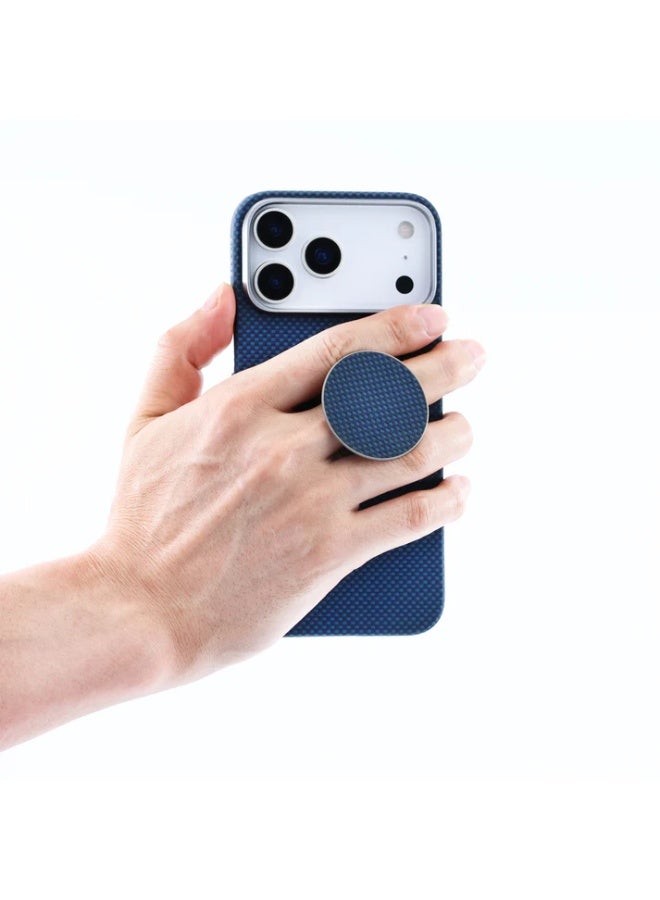 A-Case Desen Series Aramid-Fiber Magnetic Phone Grip with Metal Stand – Ultra-Strong MagSafe Grip, Ergonomic Metal Ring & Fold-Out Kickstand – Blue - Image 4