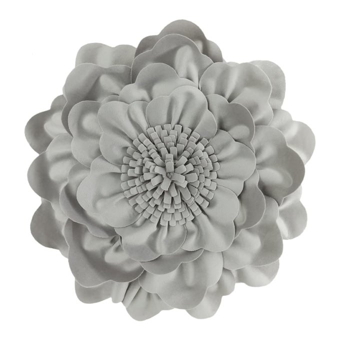 HANDMADE FLOWER THROW PILLOW COVER DECORATIVE FLORAL PILLOW CASE ROUND CUSHION VELVET PILLOWCASE FOR BEDROOM BED COUCH LIVING ROOM 14 INCH GREY