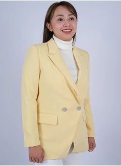 Women Double Breasted Button Secured Blazer in Raffia