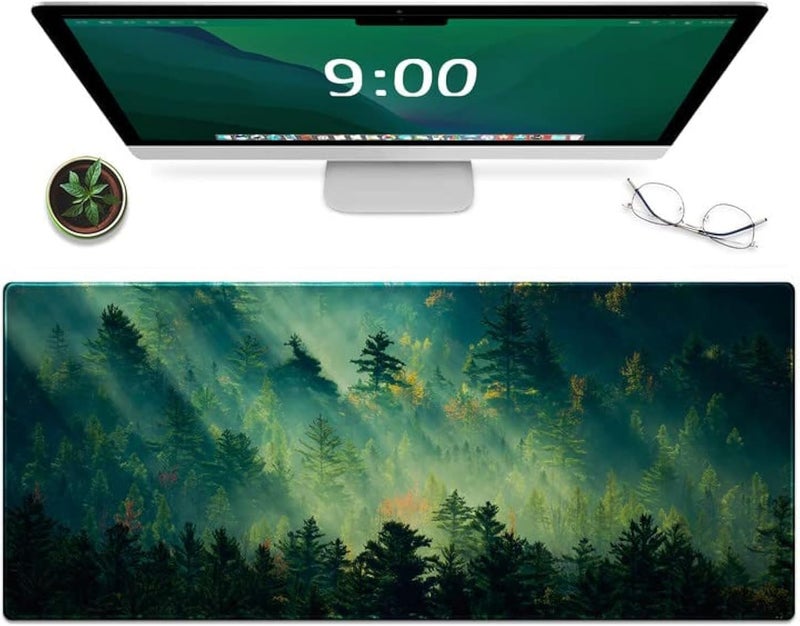 Galdas Mouse Pad,Office Desk Mat Large Gaming Keyboard Pad Durable Stitched Edges Washable Smooth Surface Control & Accuracy Extended Computer Mouse Mat (31.5X11.8In)-Green Forest… - Image 1