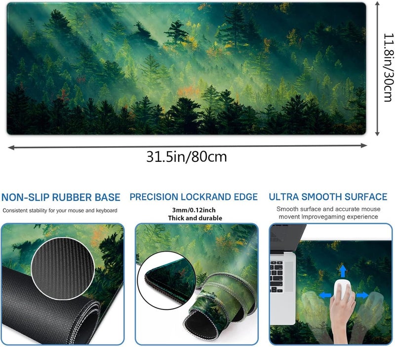 Galdas Mouse Pad,Office Desk Mat Large Gaming Keyboard Pad Durable Stitched Edges Washable Smooth Surface Control & Accuracy Extended Computer Mouse Mat (31.5X11.8In)-Green Forest… - Image 5