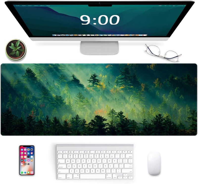 Galdas Mouse Pad,Office Desk Mat Large Gaming Keyboard Pad Durable Stitched Edges Washable Smooth Surface Control & Accuracy Extended Computer Mouse Mat (31.5X11.8In)-Green Forest… - Image 3