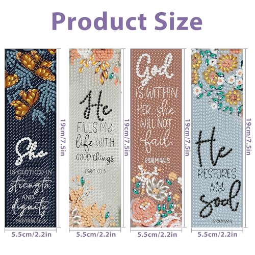 hkejoi Bible Diamond Art Bookmarks for Adults, 4 PCS Bible Diamond Painting Bookmarks with Pendant, 5d Gem Art, Acrylic Bookmark Easy DIY Crafts for Books Decor Gift - Image 3