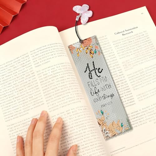 hkejoi Bible Diamond Art Bookmarks for Adults, 4 PCS Bible Diamond Painting Bookmarks with Pendant, 5d Gem Art, Acrylic Bookmark Easy DIY Crafts for Books Decor Gift - Image 5