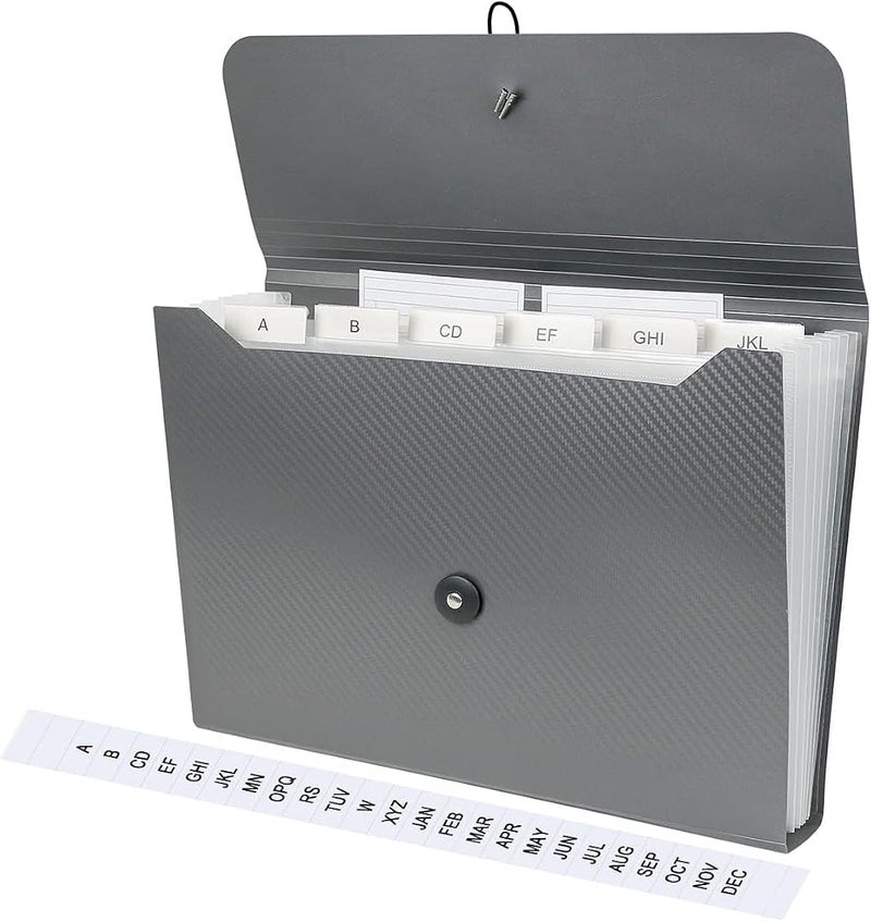 SYOSI Expanding File Organizer Folder, 13-Pocket Accordion File Folder with Tabs & Elastic Closure – A4 Document Holder for Home, School, Office, and Travel (1 Pcs Grey/Transparent) - Image 1