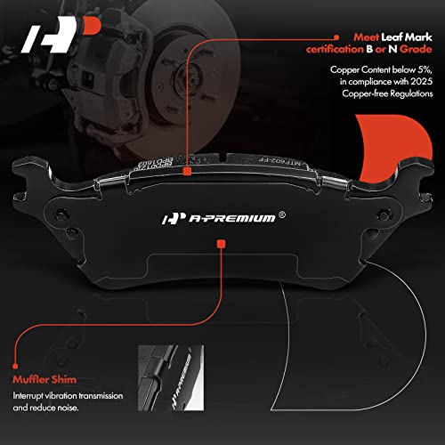 A-Premium Rear Ceramic Disc Brake Pads Set Compatible with Select Ford Models - for F-150 2012 2013 2014 2015 2016 2017 2018 2019 2020, with Hardware, 4 Pcs - Image 2