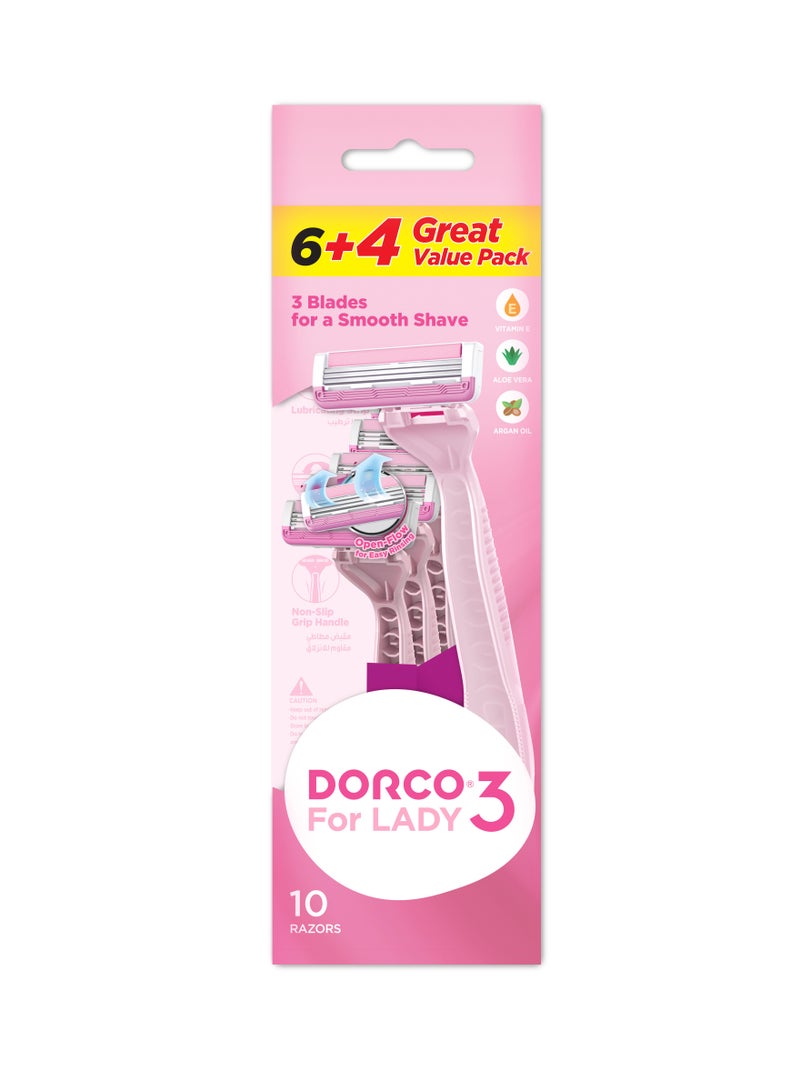 DORCO Shai3 Women Disposable Razor 10 Count - Image 1