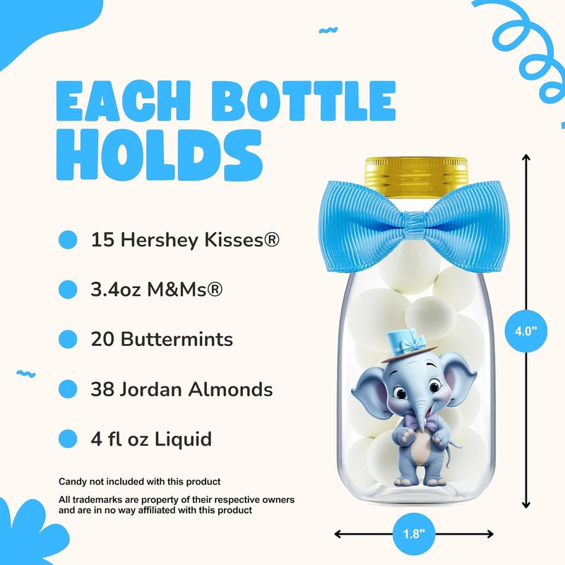 Ethisa Small 12 Pack Blue Elephant Party Favors - Candy Jars with Ribbons and Stickers - DIY Party Decoration Bottles for Baby Shower, Birthday, Gender Reveal, and Classroom - Boy Table Centerpiece - Image 4