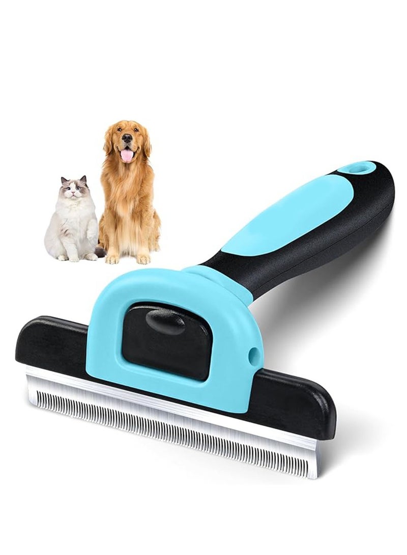Pet Comb，Grooming & Deshedding Tool for Cats & Dogs,Reduces Shedding, Dead Hair, Tangles ,Detachable Stainless Steel Comb for Easy Cleaning ,Soft Anti-Slip Handle,Blue. - Image 1