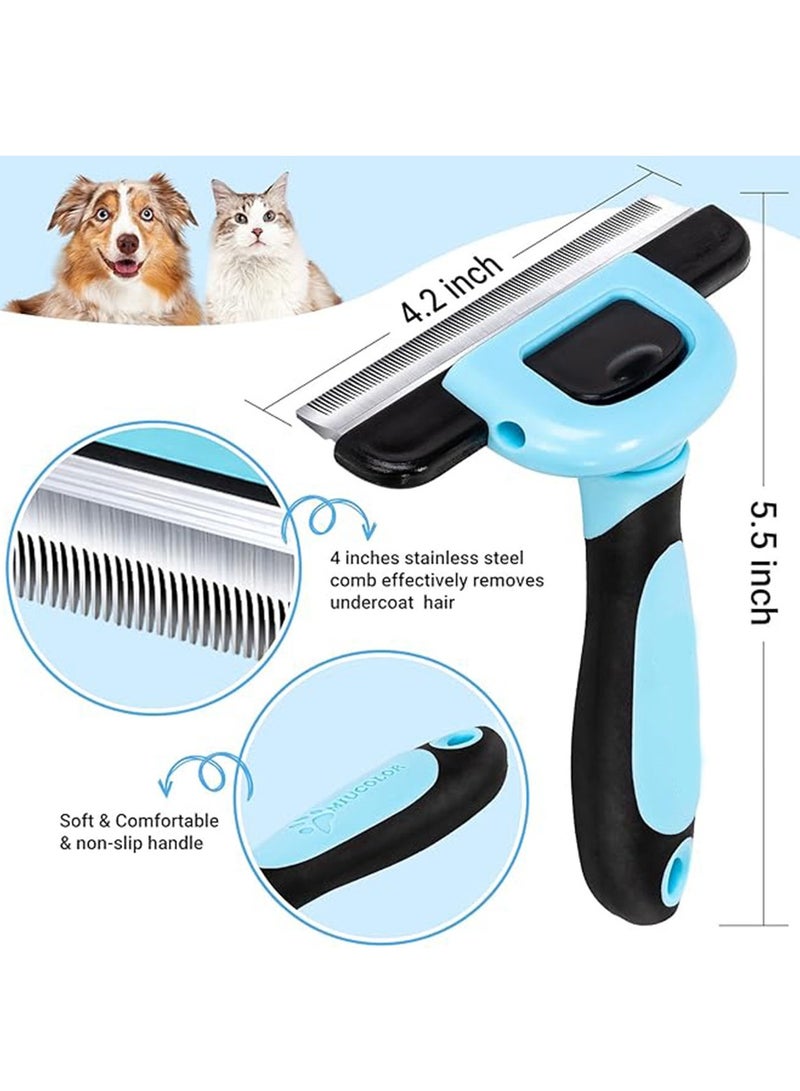 Pet Comb，Grooming & Deshedding Tool for Cats & Dogs,Reduces Shedding, Dead Hair, Tangles ,Detachable Stainless Steel Comb for Easy Cleaning ,Soft Anti-Slip Handle,Blue. - Image 2