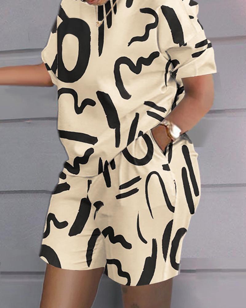 Hip-Hop Street Trendy Plus-Size Womens Casual Outfit apricot printing