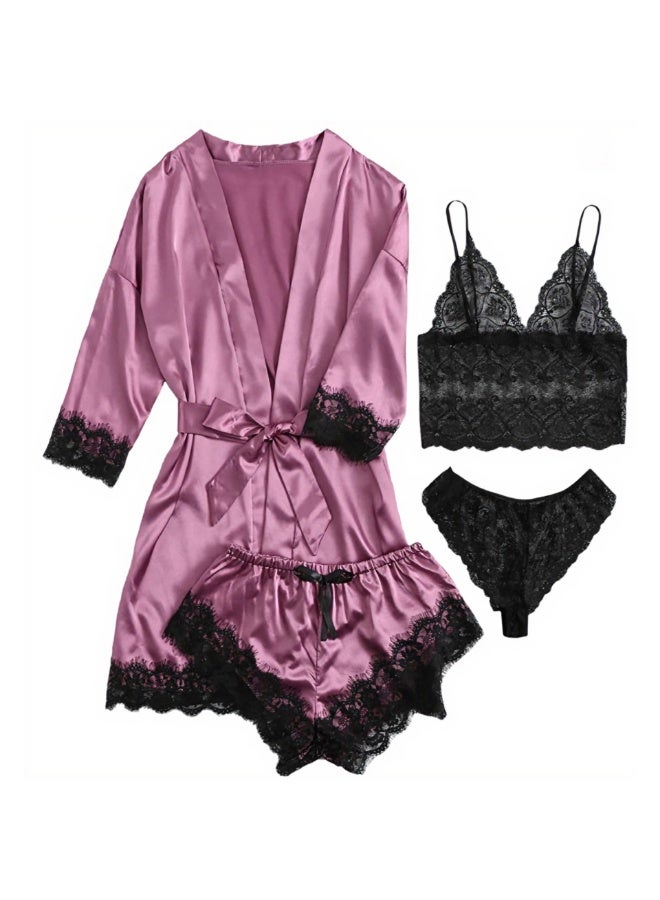 4 Pack Women's Nightwear Set Silk Satin Sleepwear Pajama Summer Home Wearing Clothes Suits Embroidered Breathable Ladies Lingerie Robe Nightdress Underwear Panties - Image 1