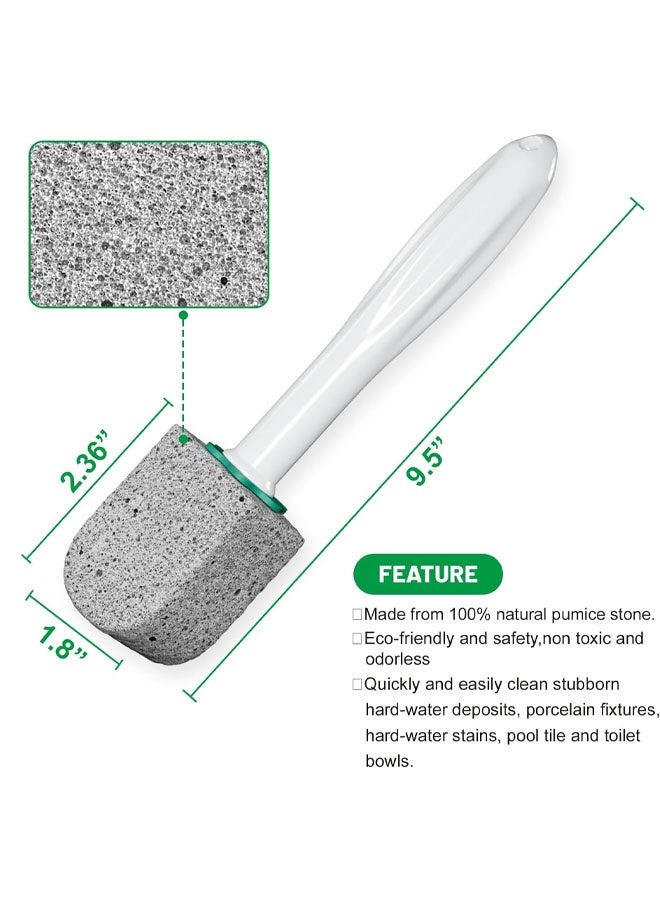 منظف ​​المرحاض من حجر الخفاف، فرشاة تنظيف الحمام، عصا المرحاض القابلة لإعادة التعبئة بمقبض بطول 30 سم لإزالة بقع المياه العسيرة مع عصا واحدة + أحجار الخفاف (عبوة من 5 أحجار) - Image 2